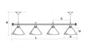 Лампа STARTBILLIARDS 4 пл. (плафоны коричневые,штанга золотая,фурнитура золото)